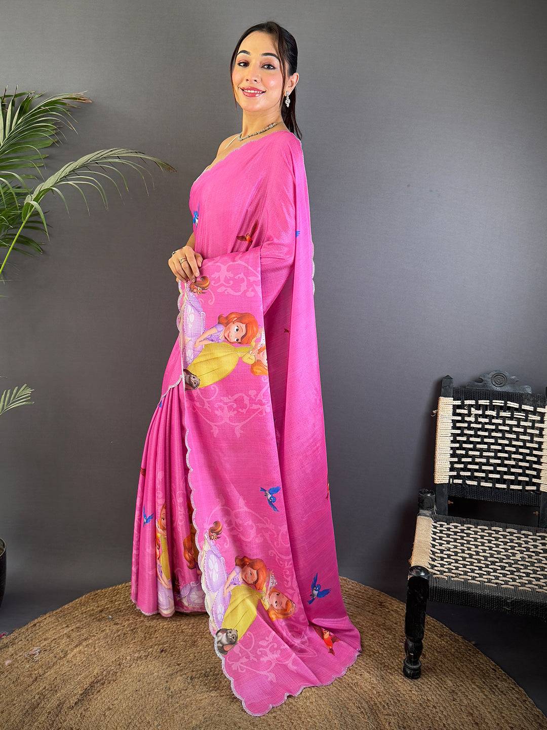 Radiance Barbie Digital Print Chinnon Saree