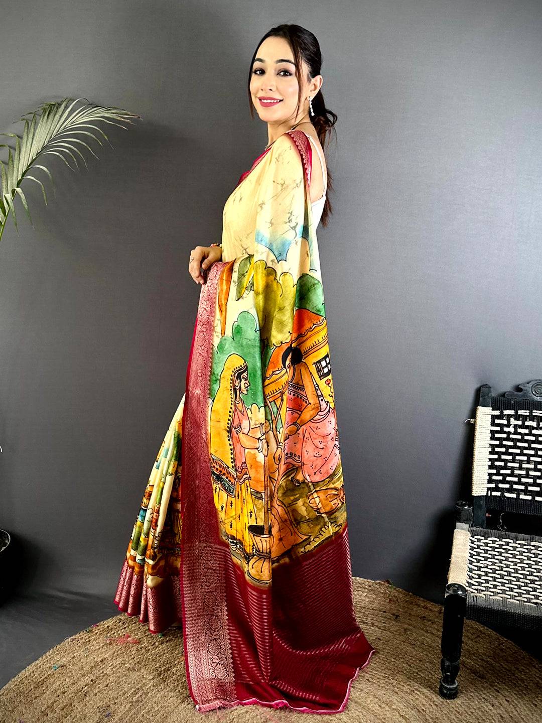 Stylish Self Zari Chex Viscose Dola Saree