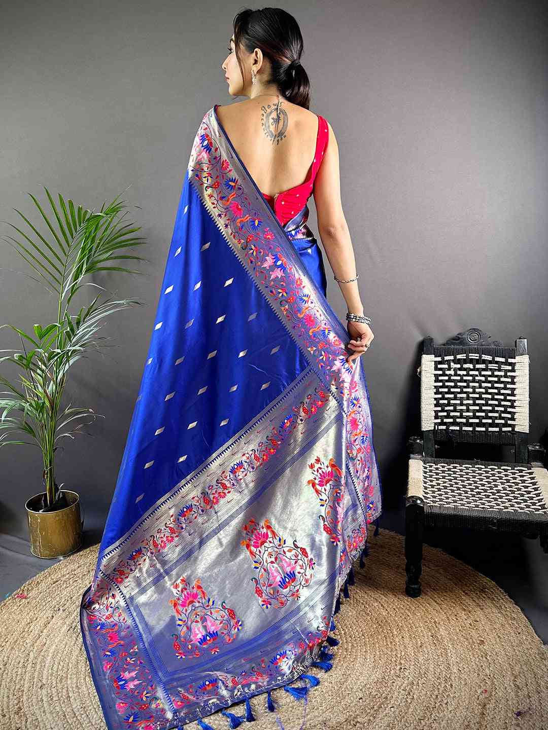 Blue Yevla Paithani Meenakari Saree