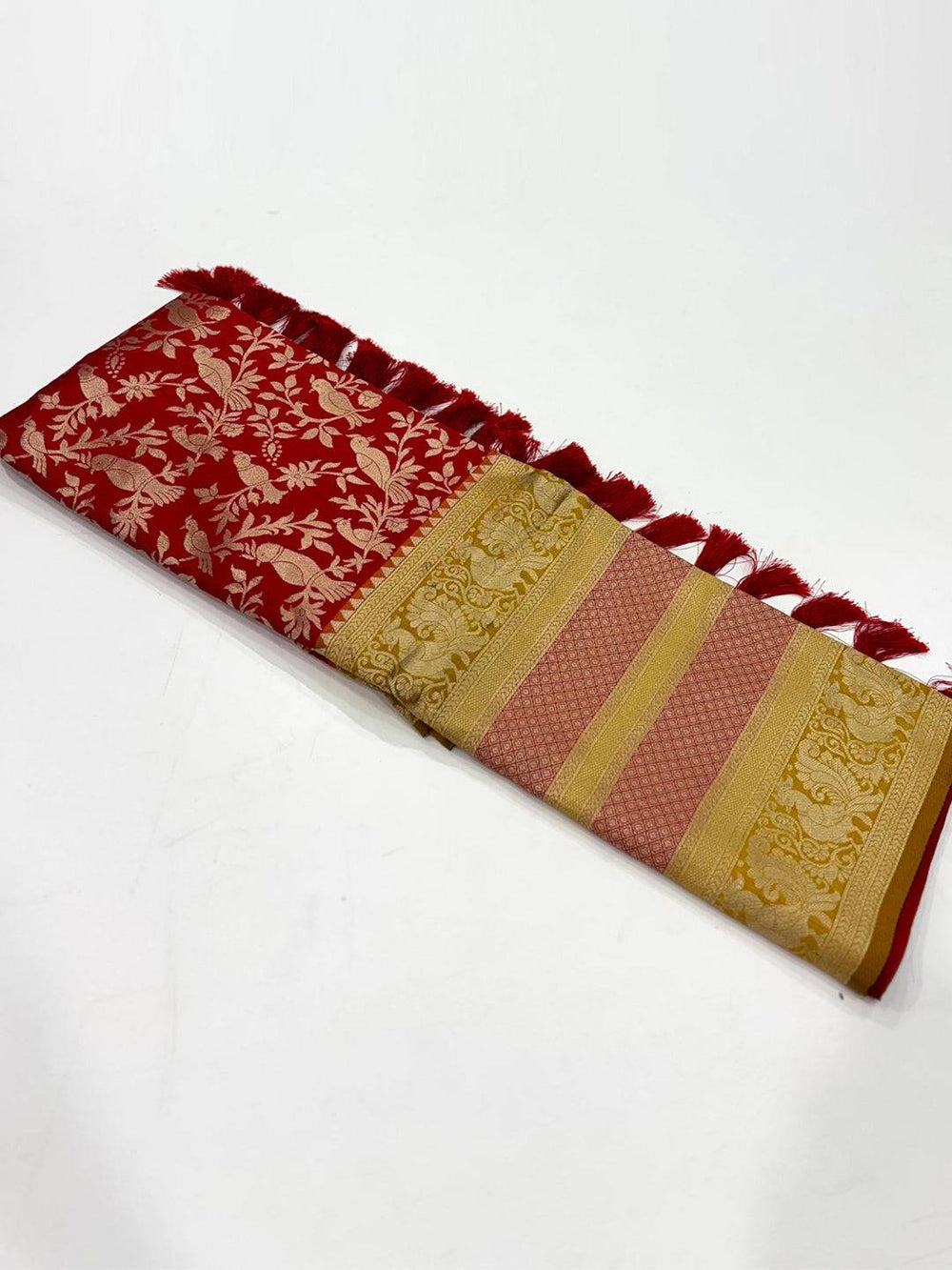 Peacock Red Banarasi Silk Saree