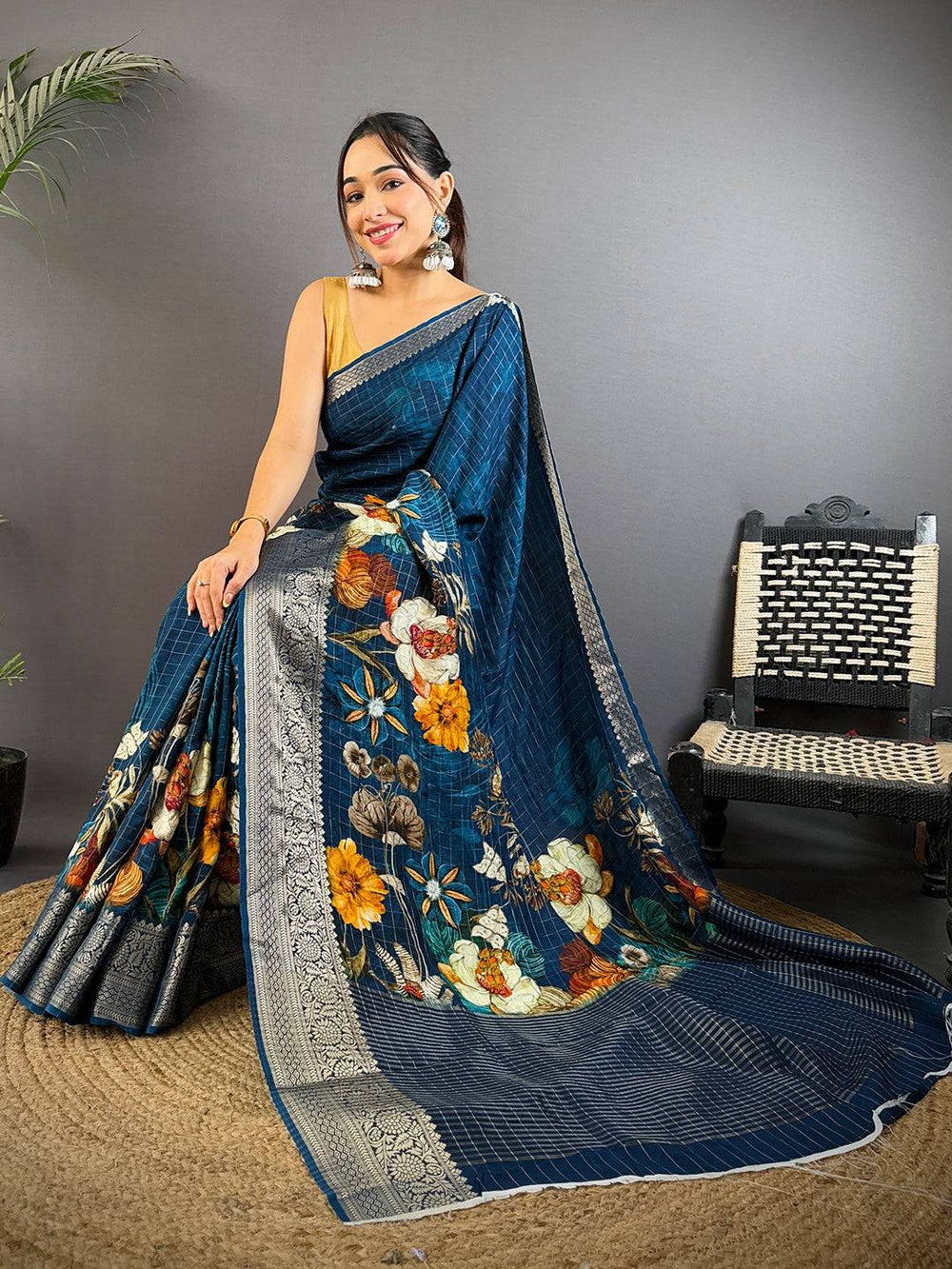 Elegant Navy Blue Kanchi Pattu Saree