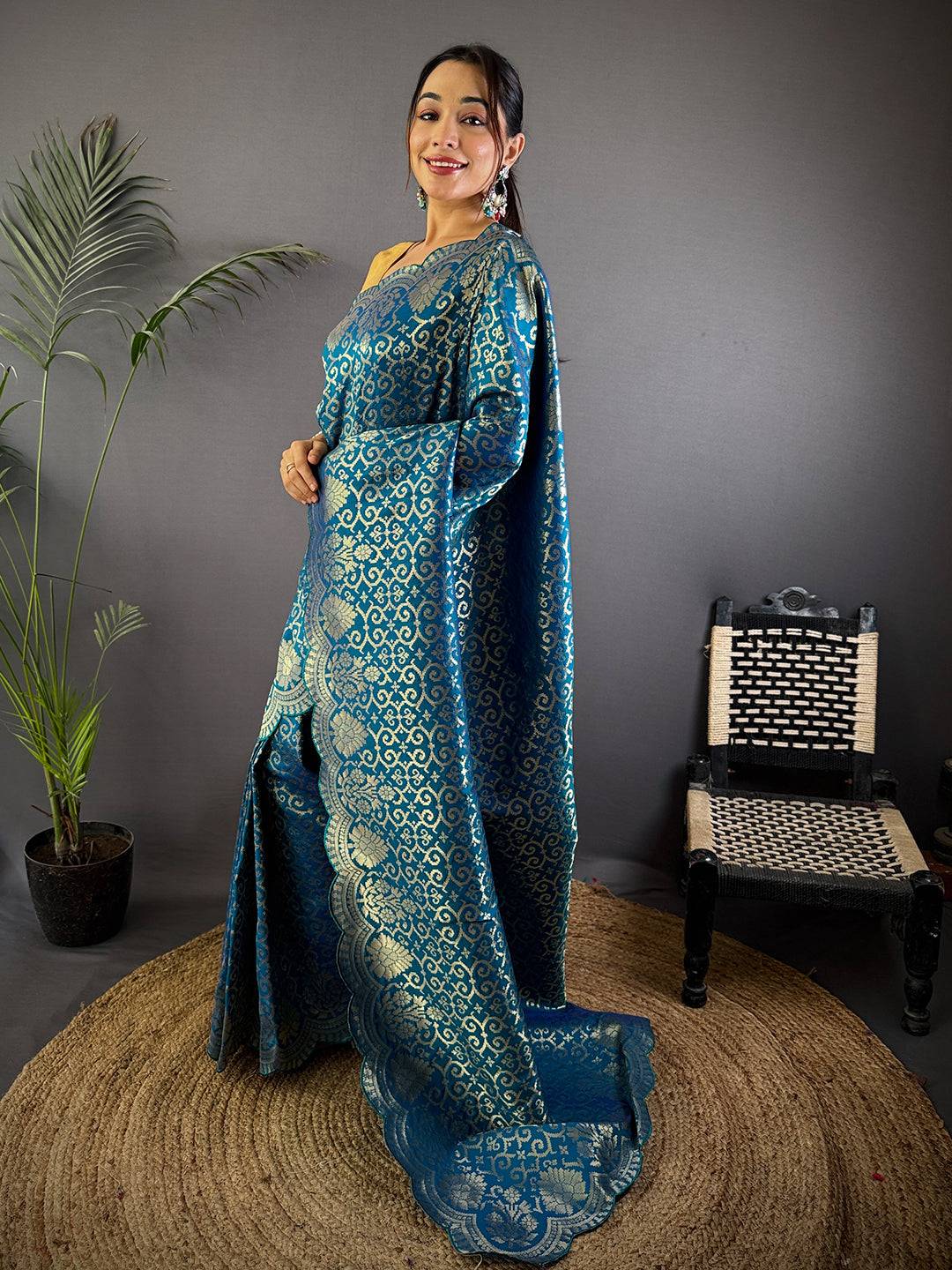 Golden Banarasi Soft Silk Cutwork Saree
