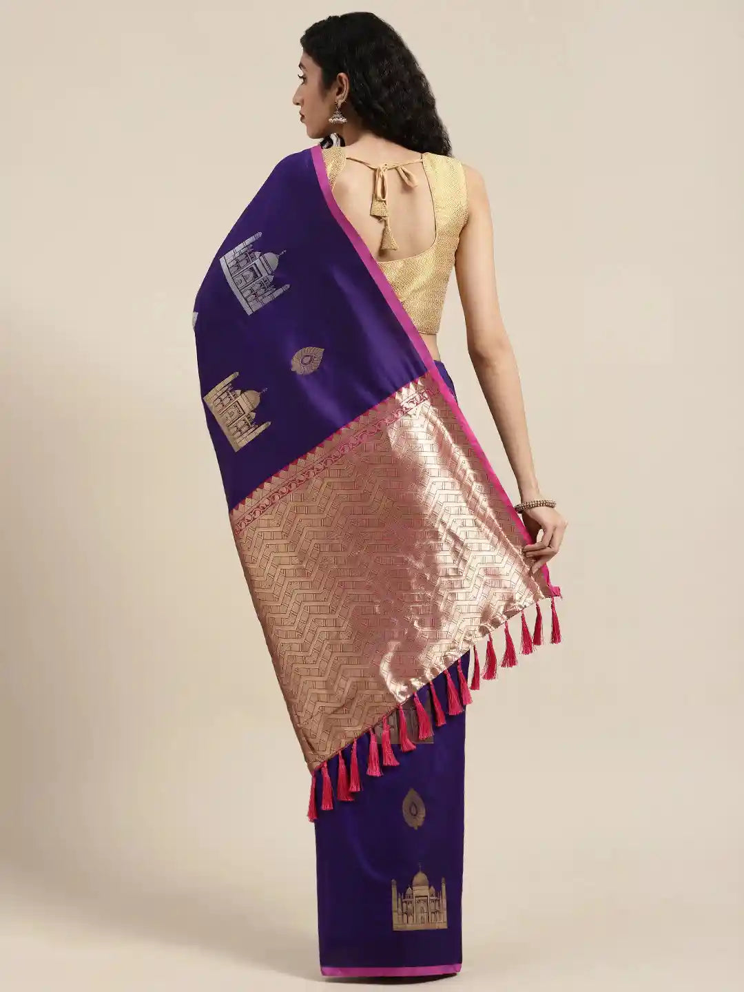 Trendy Navy Colour Silk Blend Banarasi Saree