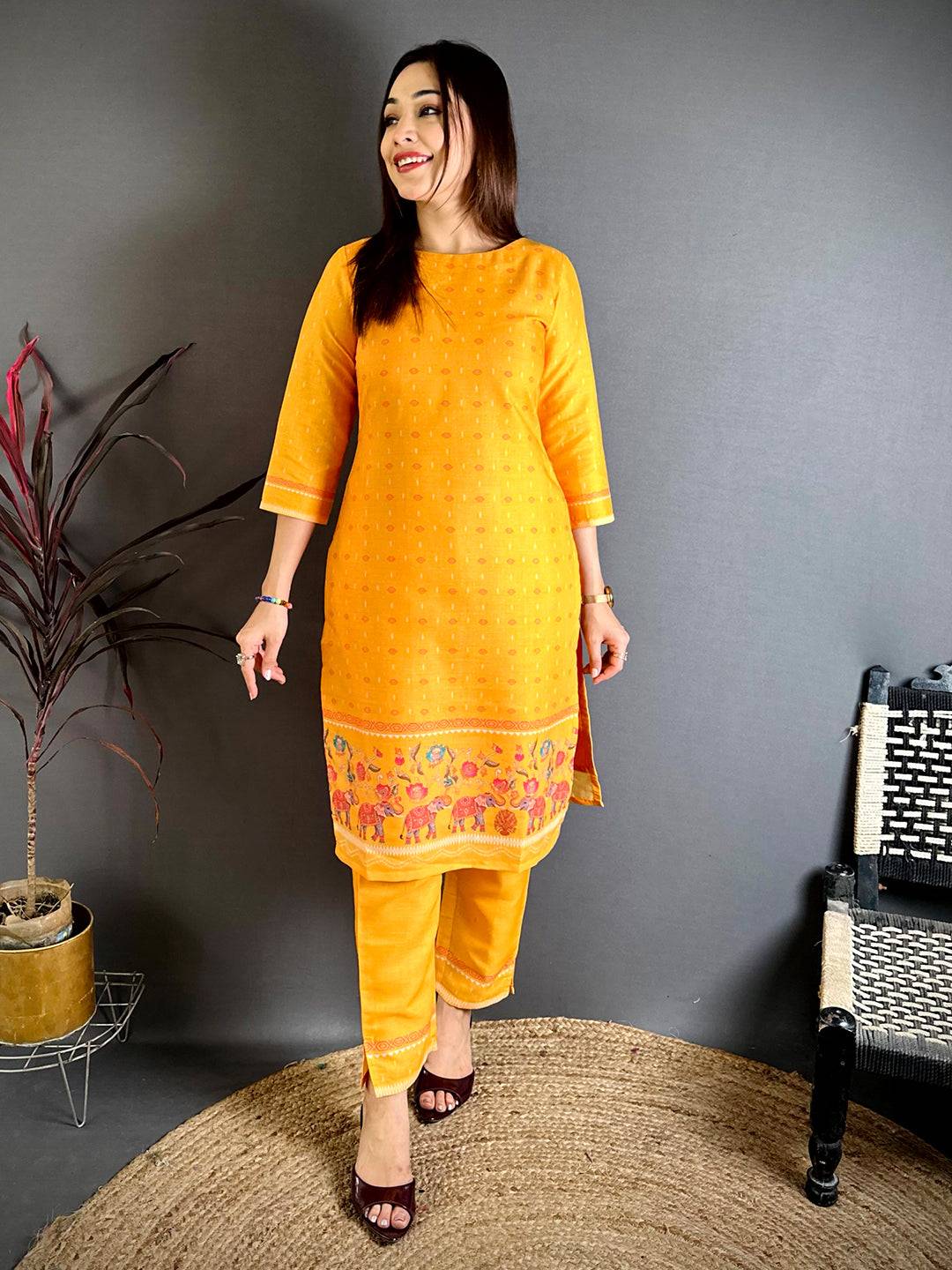 Floral Boat Neck Mul Kurti