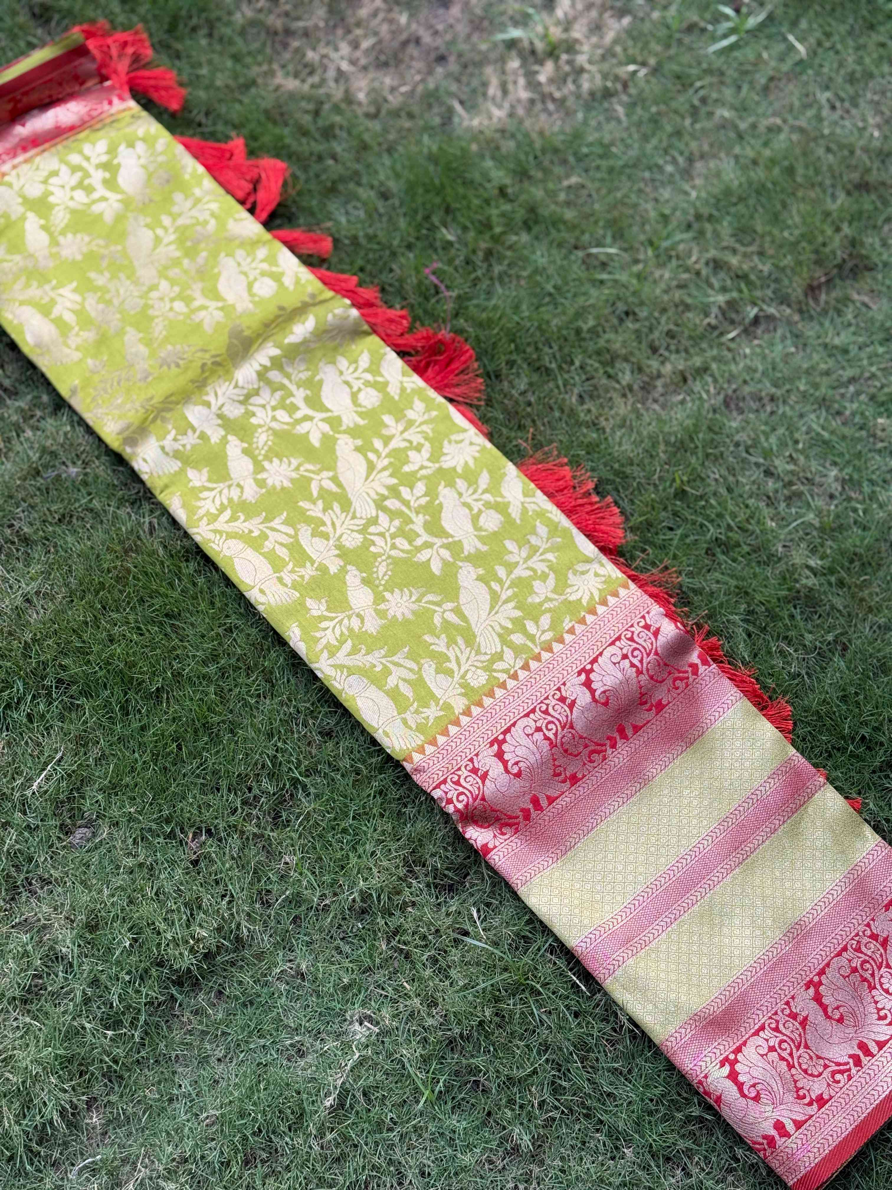 Elegant Lime Banarasi Katan Saree