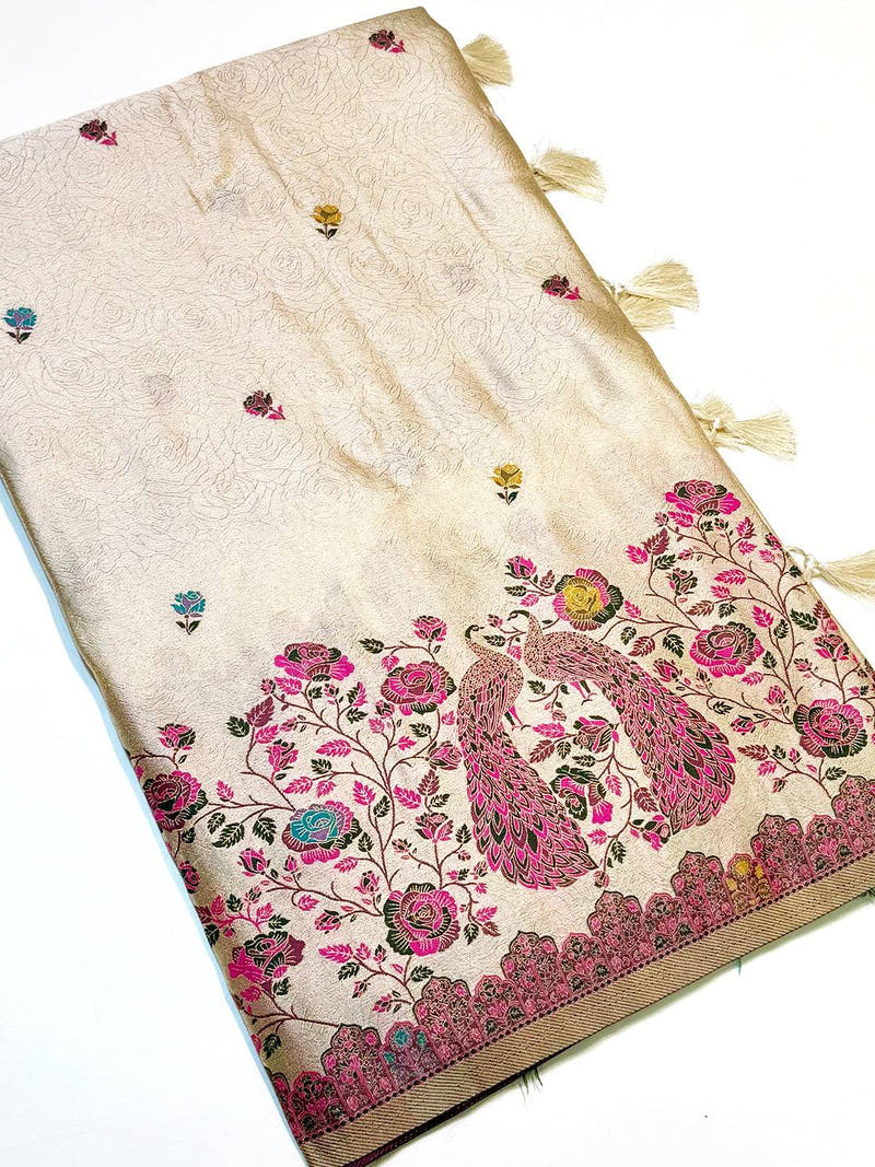 Elegant Paisley Jacquard Zari Weaving Saree