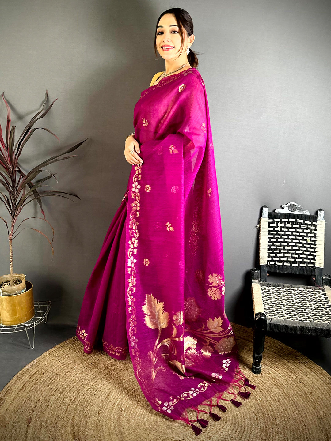 Wine Sona Chandi Khadi Ghicha Saree