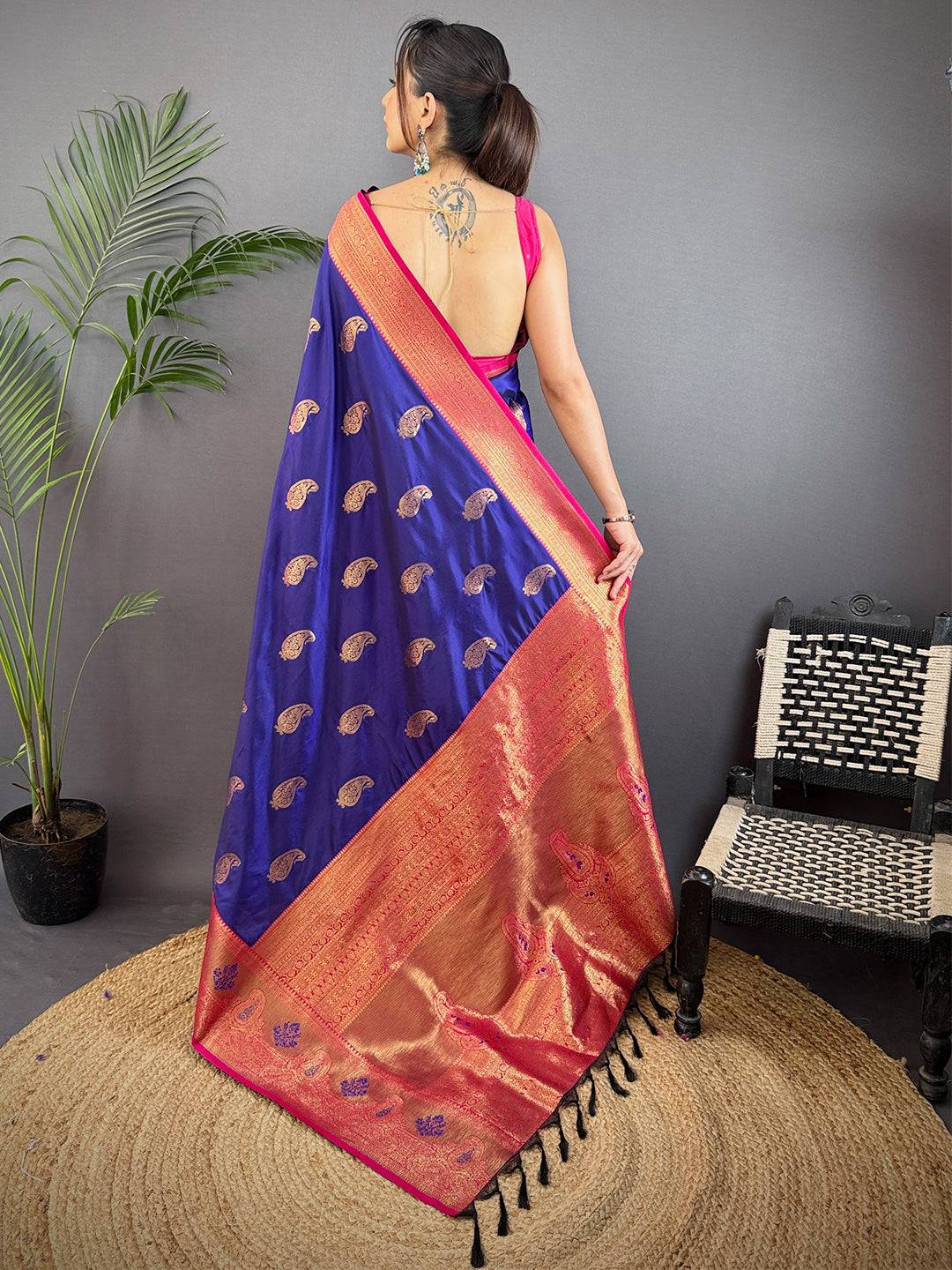 Purple Meenakari Butti Soft Gadwal Silk Saree