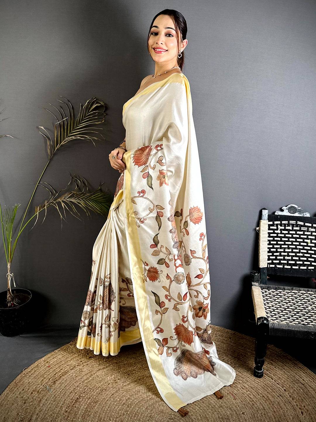 Stylish Pen Kalamkari Khadi Silk Saree