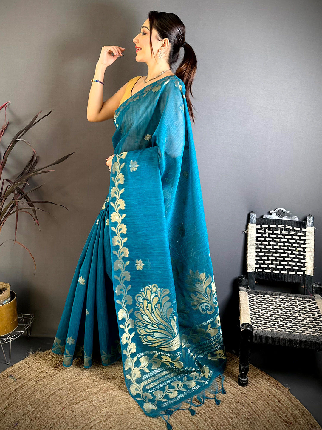 Rama Peacock Zari Munga Saree