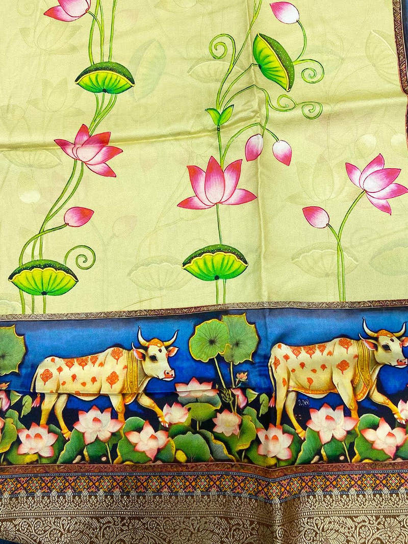 Pista Pichwai Pure Viscose Dola Saree