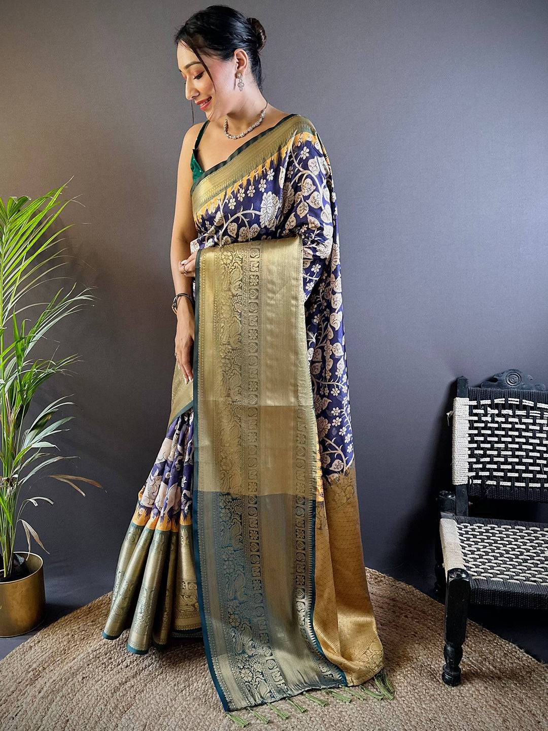 Intricate Ink Blue Banarasi Silk Saree