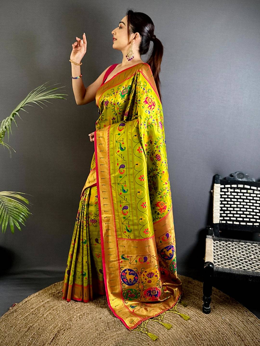 Green Patola Motif Soft Silk Saree