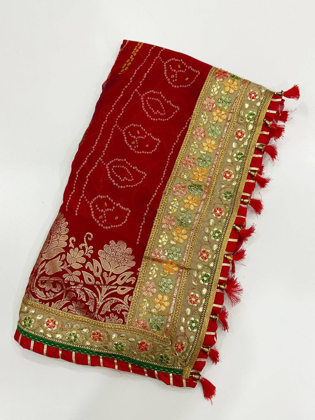 Ethnic Foil Work Chinnon Chiffon Saree
