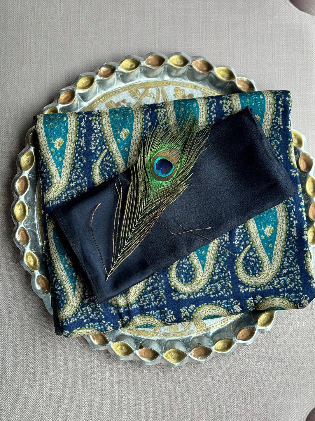 Navy Blue Pure Pashmina Satin Border Saree