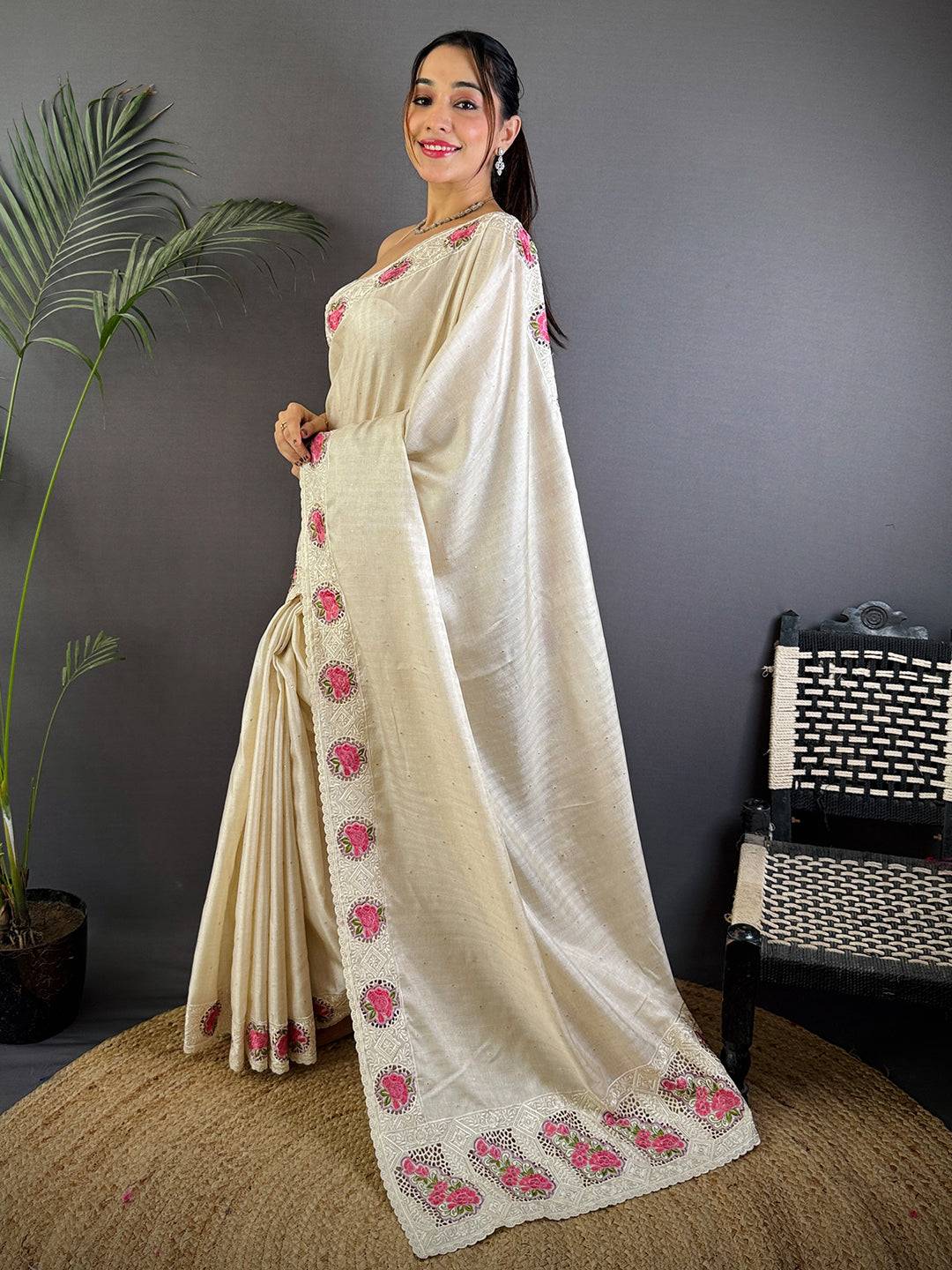 Elegant Embers Rose Stitch Saree