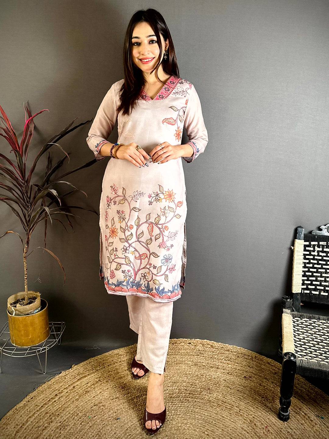 Floral Print Flat Collar Kurti