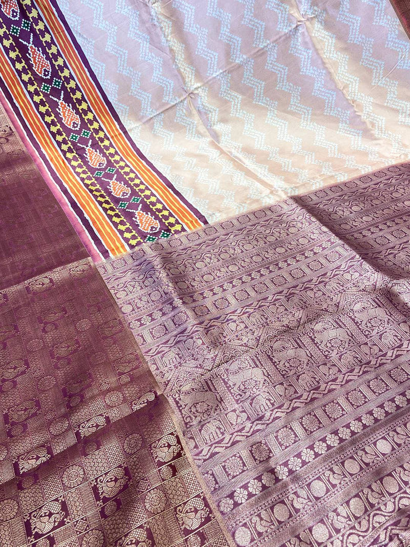 Light Orange Geometric Silk Saree