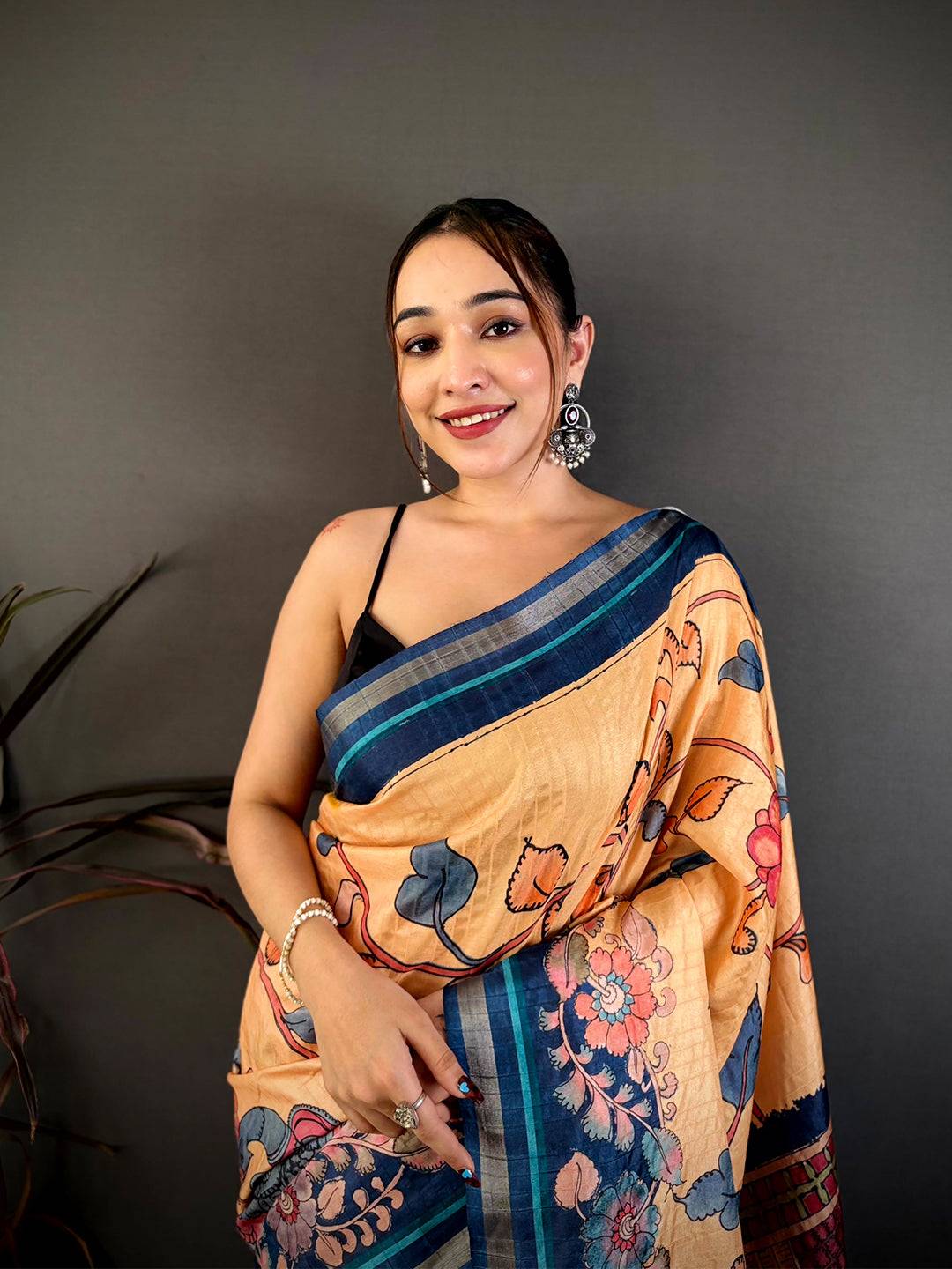 Radiant Bright Pen Kalamkari Tussar Saree