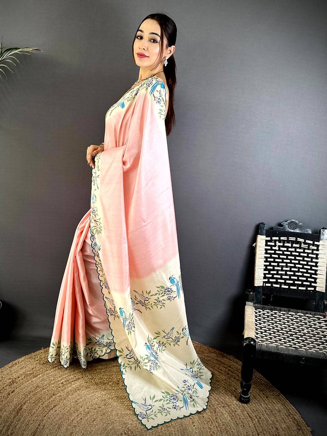 Elegant Tussar Cutwork Digital Saree