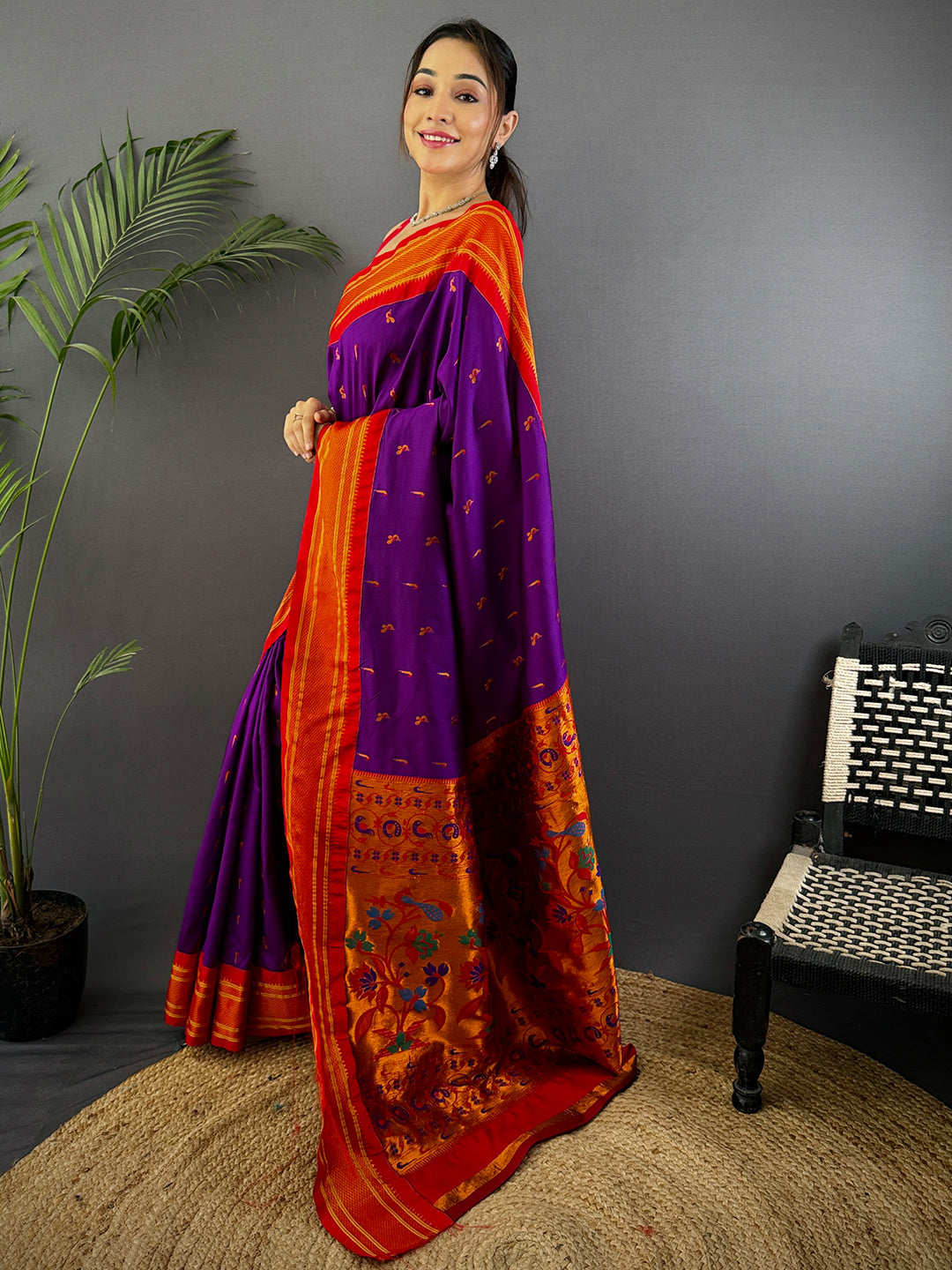 Wine Soft Silk Paithani Saree