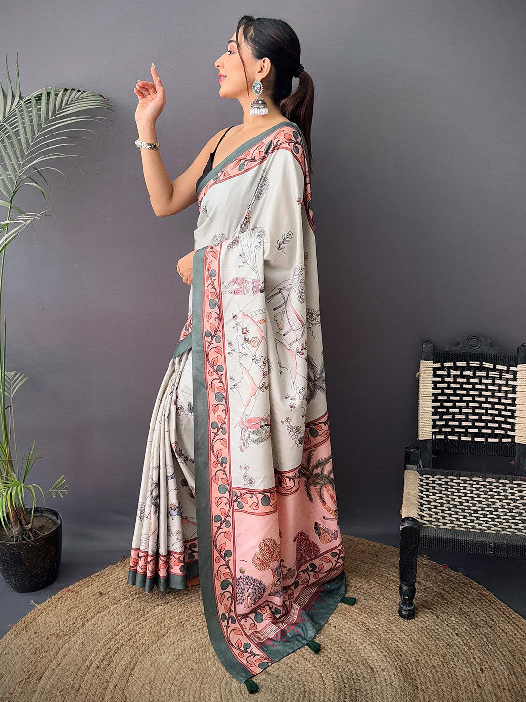 Elegant Tussar Kalamkari Print Saree