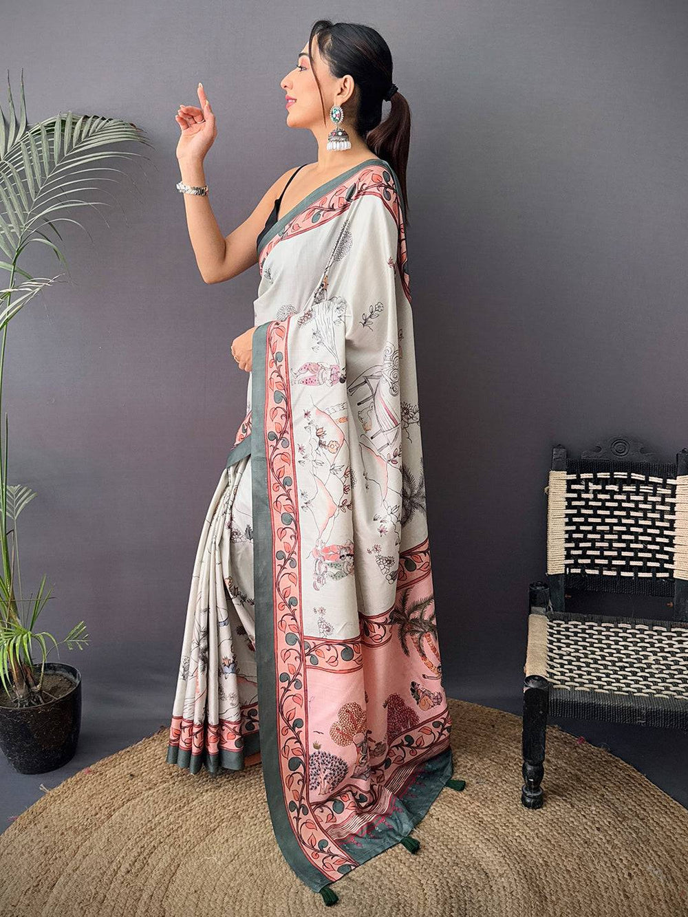 Elegant Tussar Kalamkari Print Saree