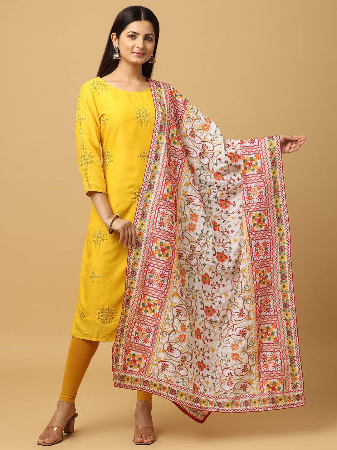 Elegant poly chiffon pashmina dupatta with intricate threadwork