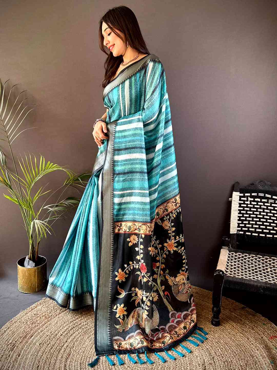 Blue Kota Doriya Stripe Print Saree