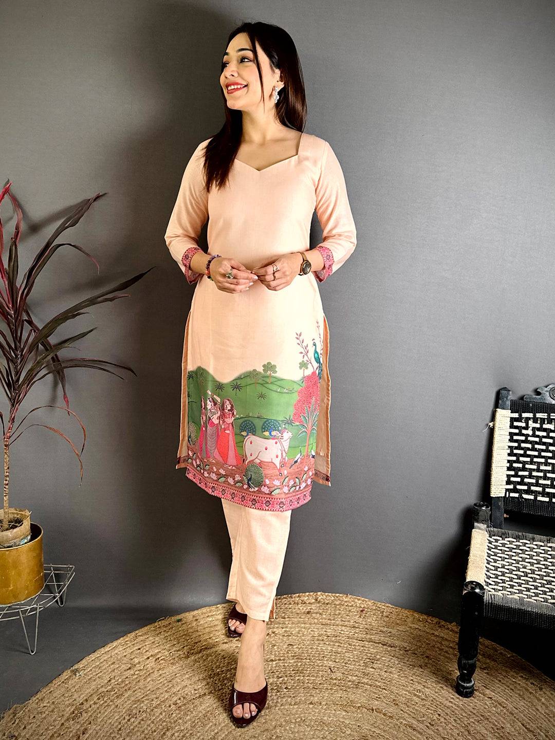 Pichwai Diamond Neck Kurti