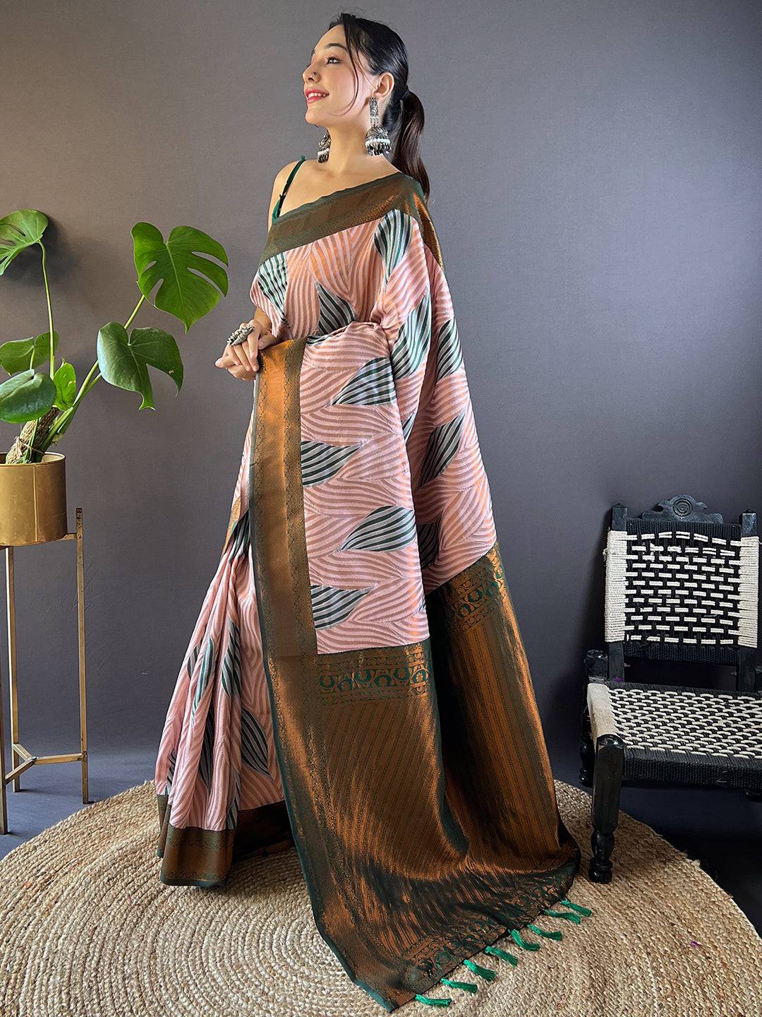 Stylish Ikkat Saree in Tussar Silk with Zari Border