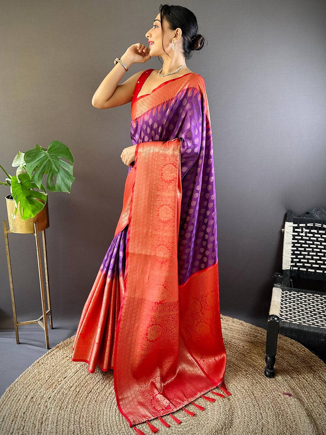 Wine Banarasi Zari Elegance Saree