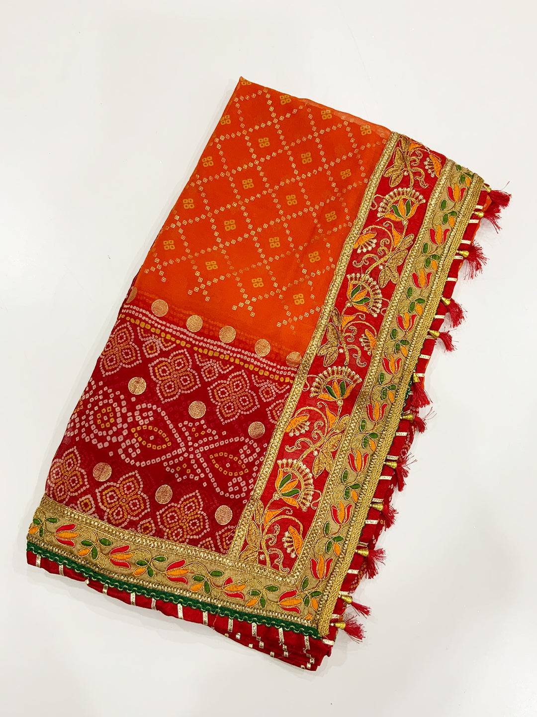 Beautiful Chiffon Foil Work Bandhani Saree