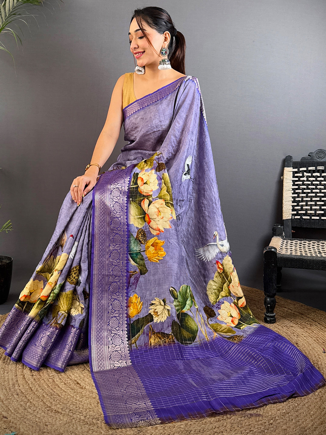 Lavender Viscose Kanchi Pattu Border Saree