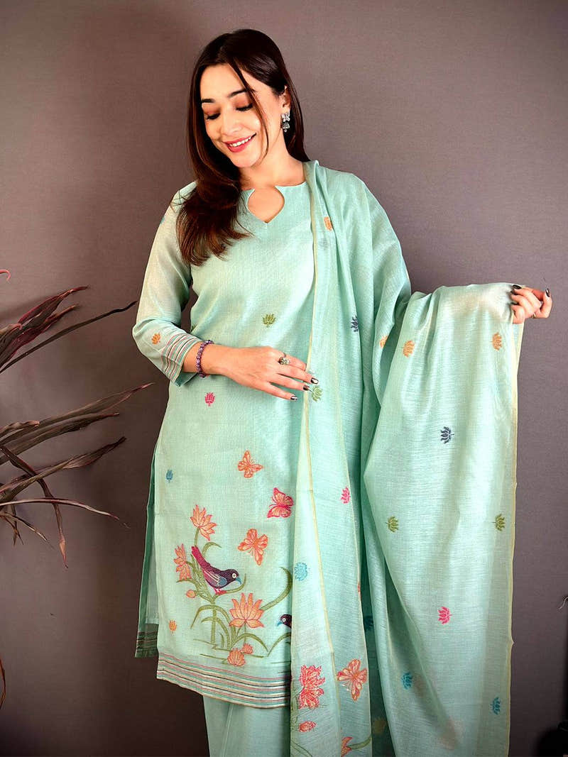 Mint Green Woven Floral Dress