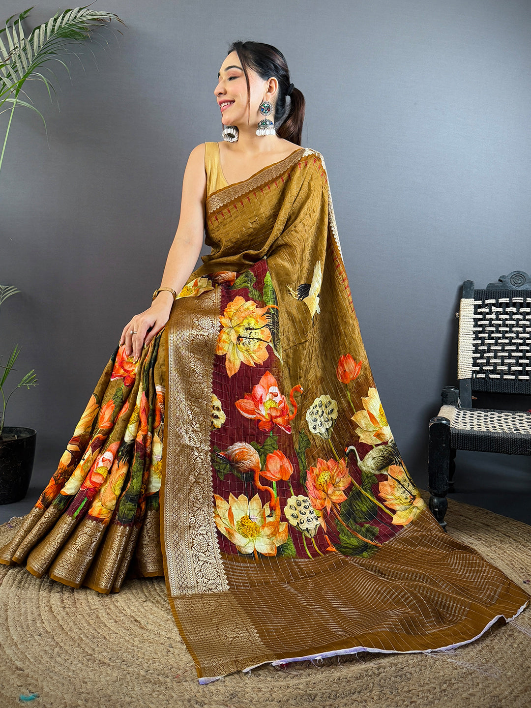 Elegant Golden Brown Kanchi Pattu Saree