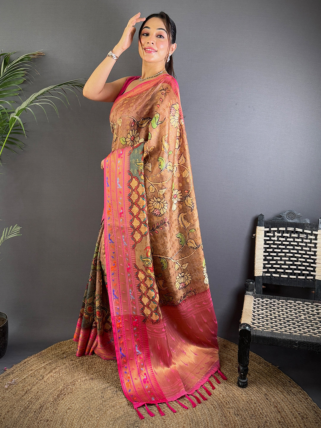Heritage Kalamkari Printed Tissue Saree