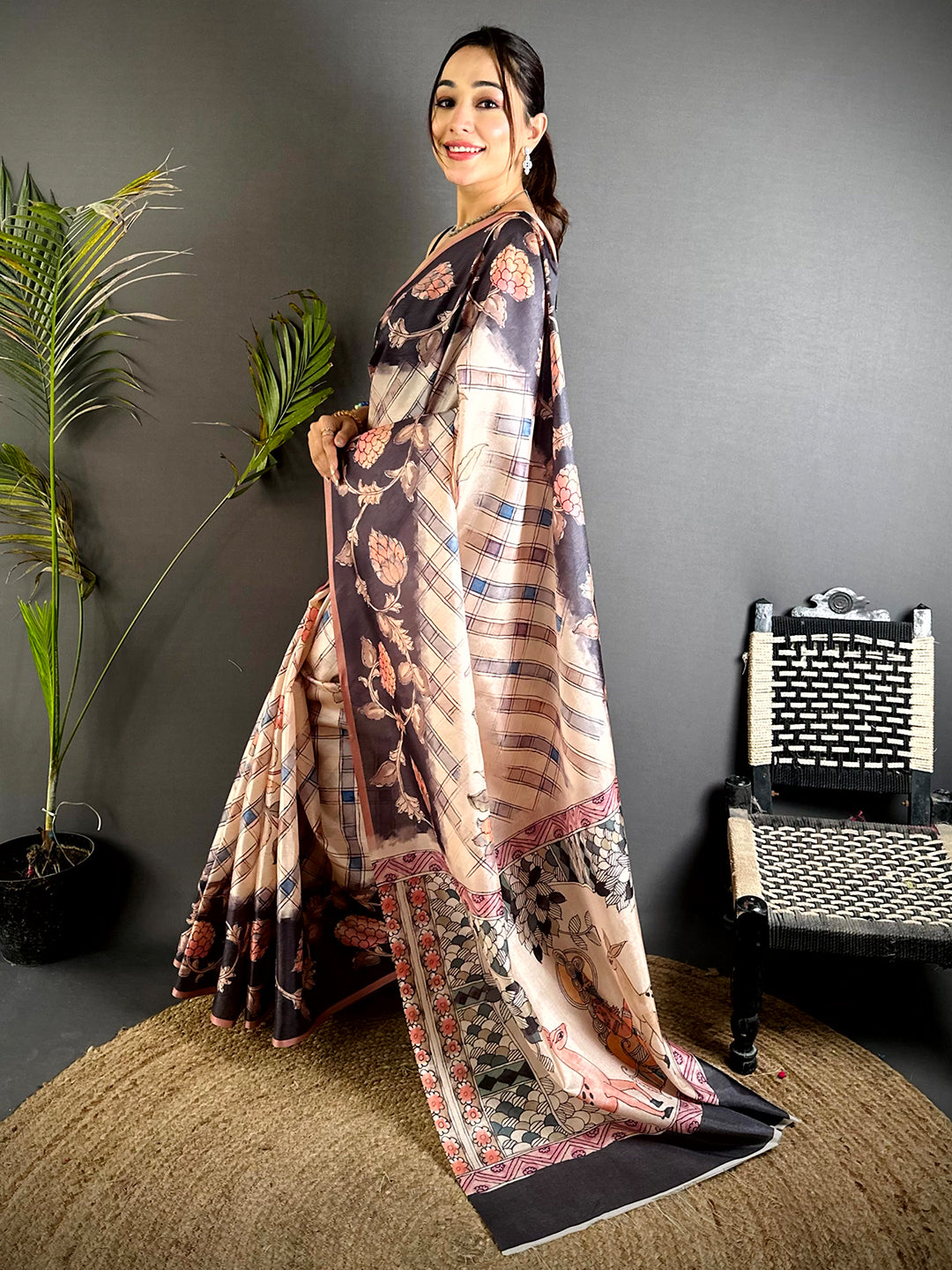 Classic Chex Kalamkari Tussar Saree