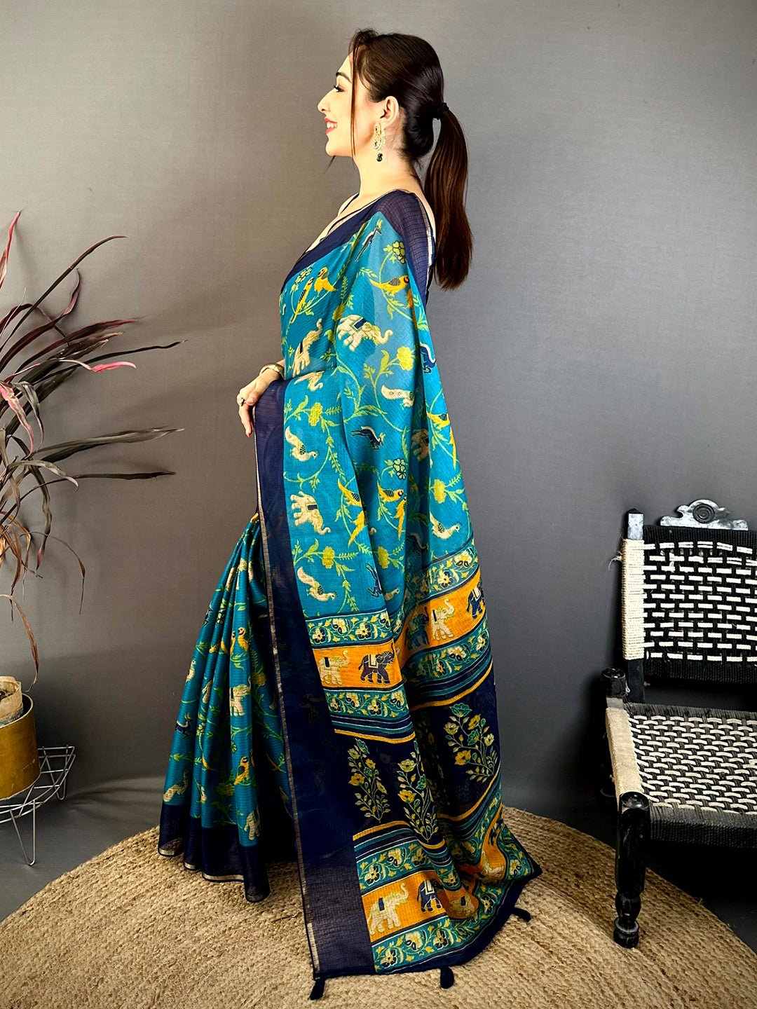 Rama Kota Doriya Block Print Saree