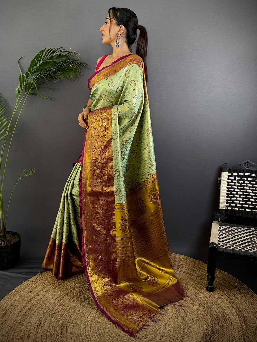 Light Green Dharmavaram Silk Saree