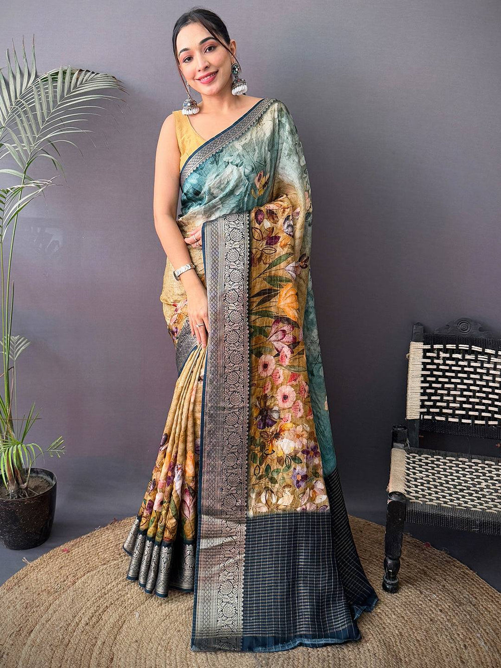 Heritage Floral Kalamkari Viscose Saree