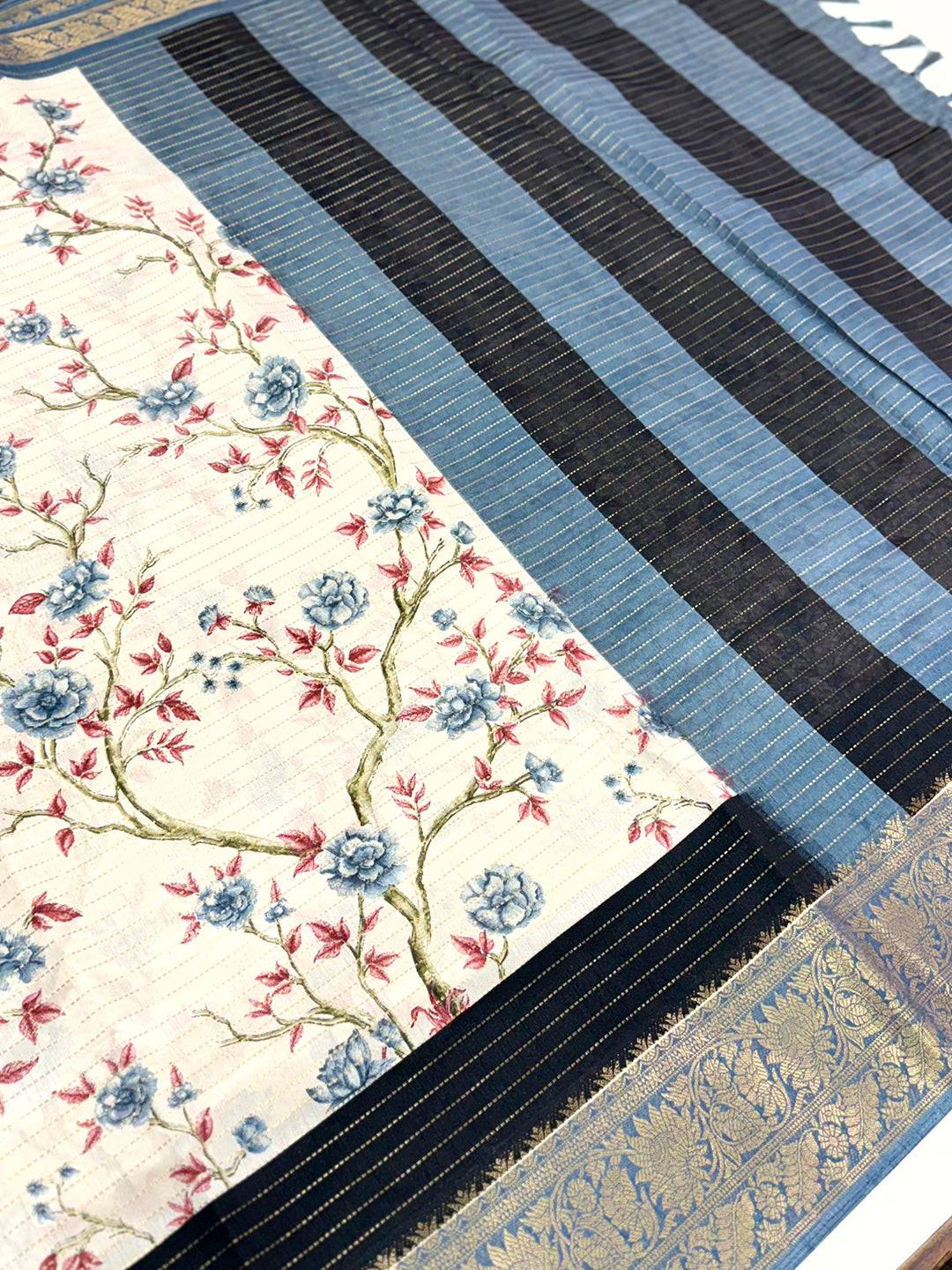 Grey Soft Dola Silk Zari Katha Saree