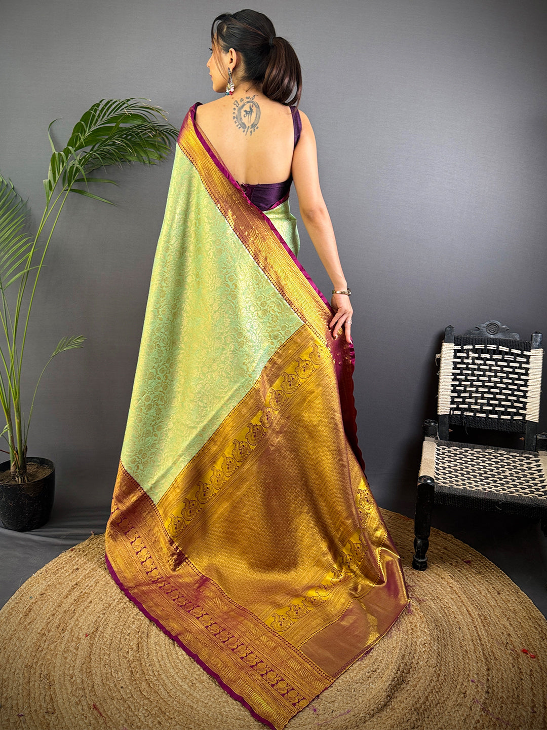 Pastel Mint Green Dharmavaram Silk Saree