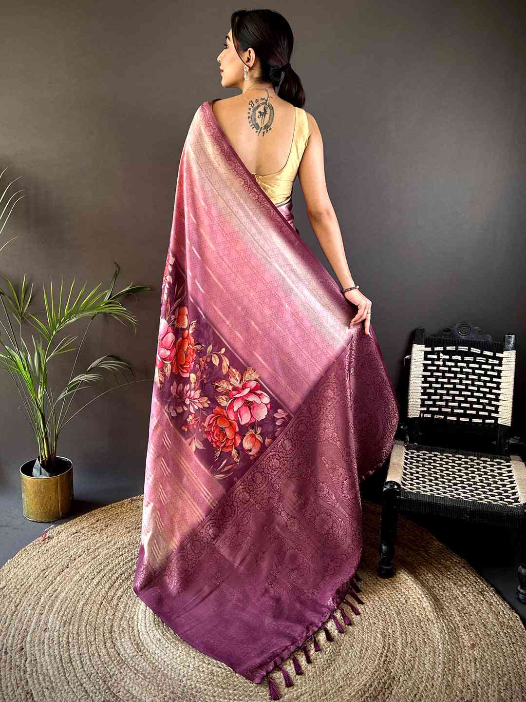 Mauve Kalamkari Ombre Crepe Silk Saree