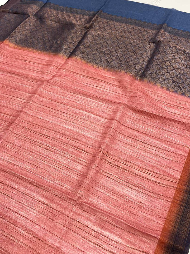 Rose Pink Tussar Ghicha Print Saree