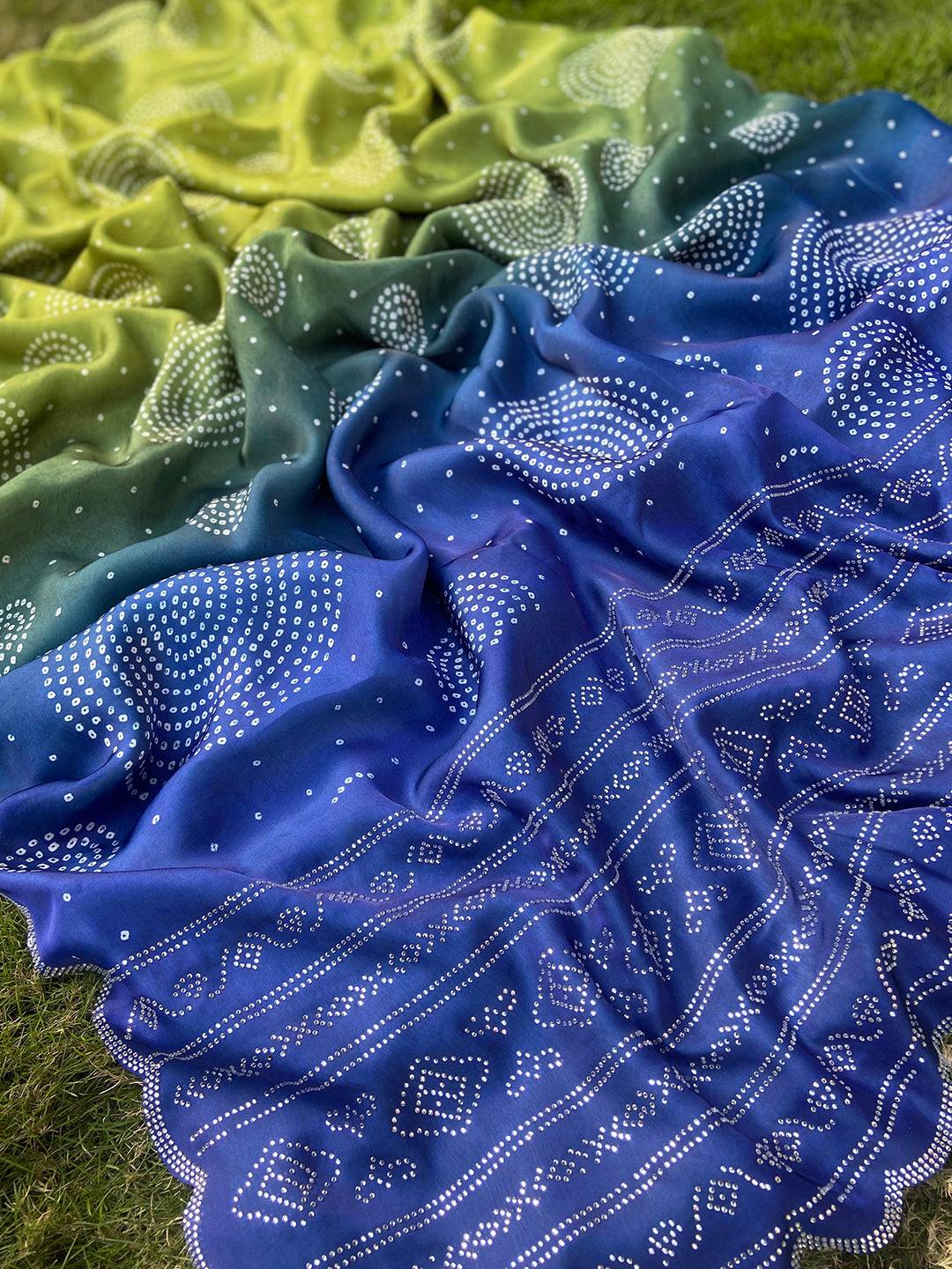 Georgette Silk Saree with Ombre Bandhej Print & Stone Work