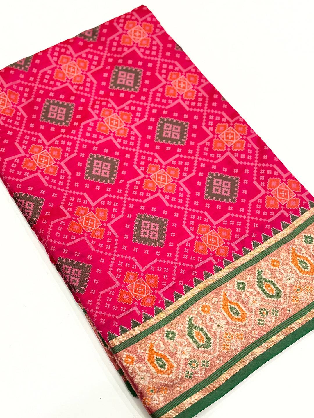 Pink Soft Silk Saree With Patola Weaving