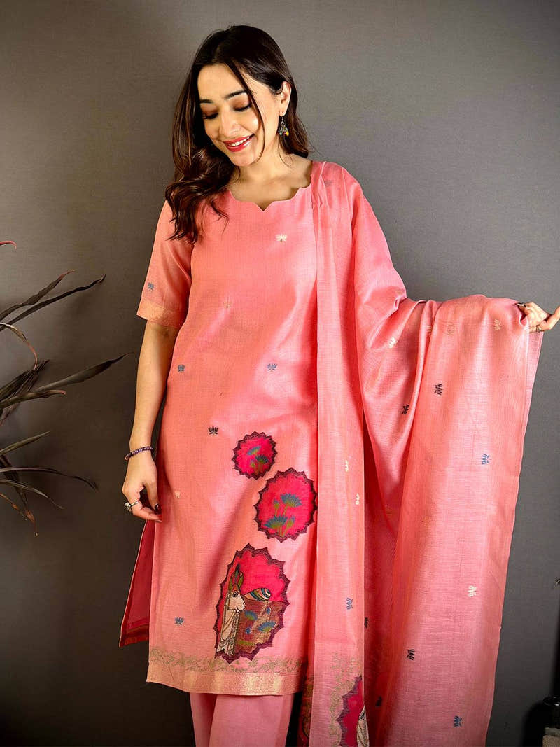 Coral Pink Floral Weave Dress