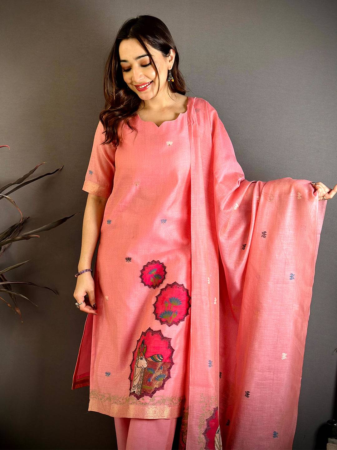 Coral Pink Floral Weave Dress