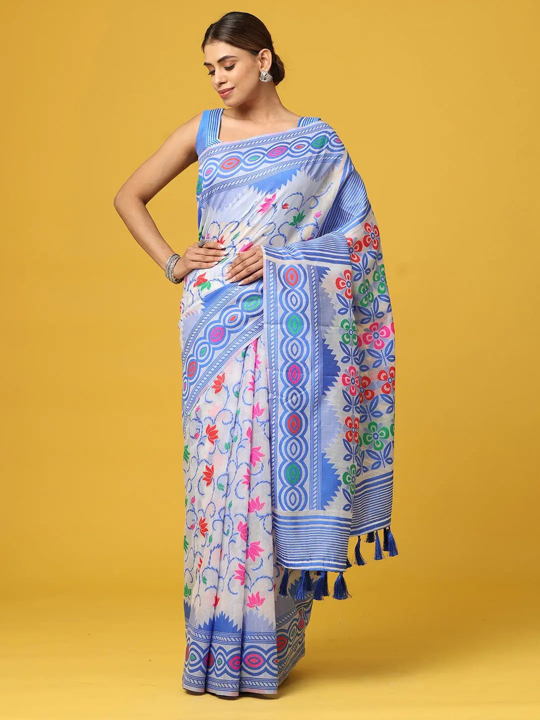 Dhakai Jamdani Cotton Silk Saree